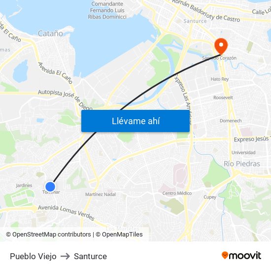 Pueblo Viejo to Santurce map