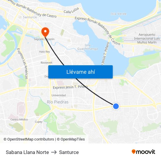 Sabana Llana Norte to Santurce map