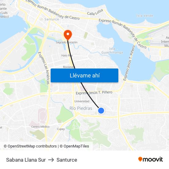 Sabana Llana Sur to Santurce map