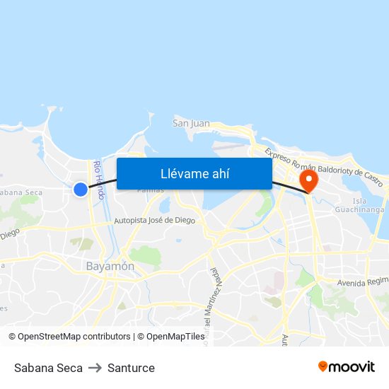 Sabana Seca to Santurce map