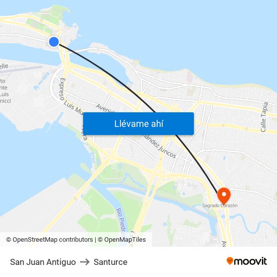 San Juan Antiguo to Santurce map