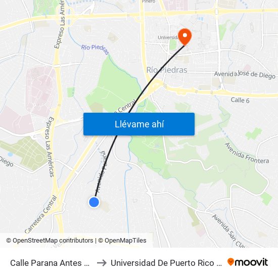 Calle Parana Antes Calle Sena to Universidad De Puerto Rico - Rio Piedras map