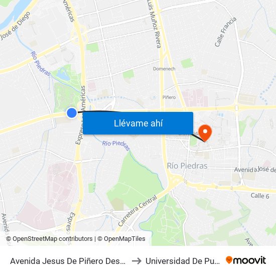 Avenida Jesus De Piñero Despues Salida Expreso Las América to Universidad De Puerto Rico - Rio Piedras map