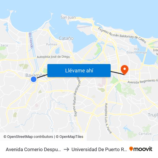 Avenida Comerio Despues Calle M. Rosa to Universidad De Puerto Rico - Rio Piedras map