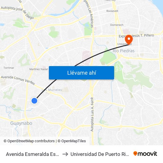 Avenida Esmeralda Esquina Calle 22 to Universidad De Puerto Rico - Rio Piedras map