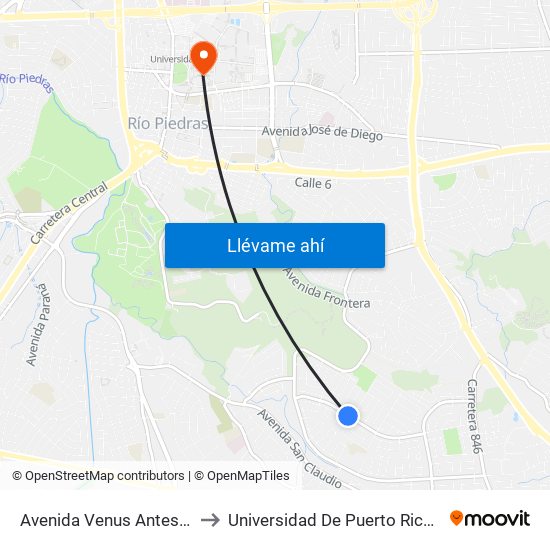 Avenida Venus Antes Calle Aster to Universidad De Puerto Rico - Rio Piedras map