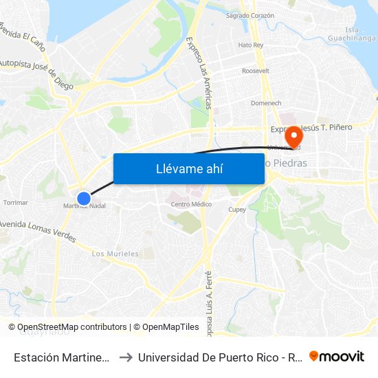 Estación Martinez Nadal to Universidad De Puerto Rico - Rio Piedras map