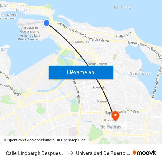 Calle Lindbergh Despues Blev. Saint Thomas to Universidad De Puerto Rico - Rio Piedras map