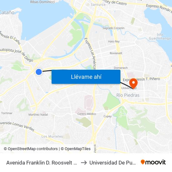 Avenida Franklin D. Roosvelt Lado Opuesto Calle Parkside 1 to Universidad De Puerto Rico - Rio Piedras map