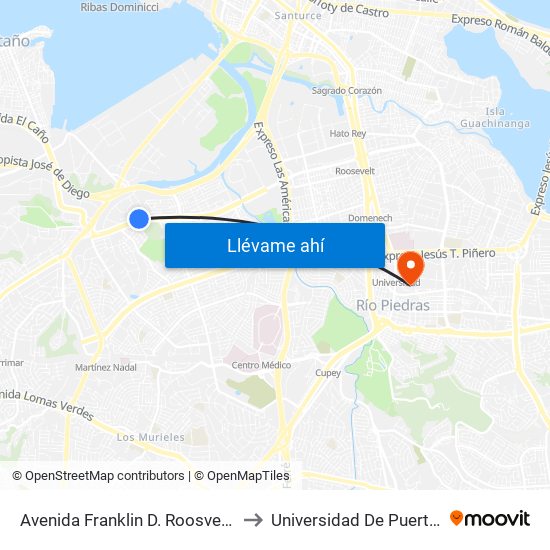 Avenida Franklin D. Roosvelt Frente Edificio Triple S to Universidad De Puerto Rico - Rio Piedras map