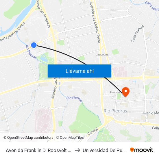 Avenida Franklin D. Roosvelt Esquina Calle Nemesio Canales to Universidad De Puerto Rico - Rio Piedras map