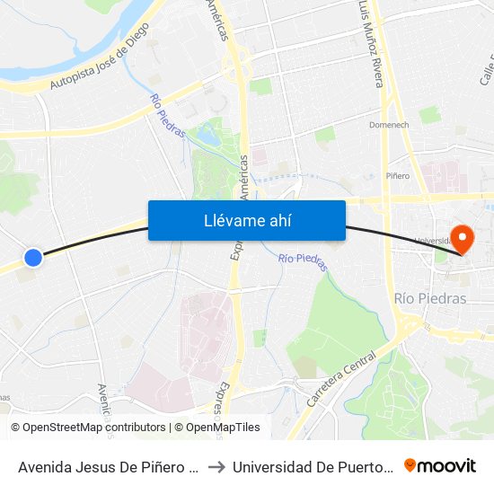 Avenida Jesus De Piñero Antes Calle Escorial to Universidad De Puerto Rico - Rio Piedras map