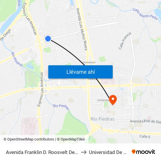 Avenida Franklin D. Roosvelt Despues Calle Soldado Rafael Llamar Guerra to Universidad De Puerto Rico - Rio Piedras map