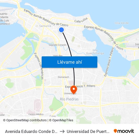 Avenida Eduardo Conde Despues Calle Salgado to Universidad De Puerto Rico - Rio Piedras map