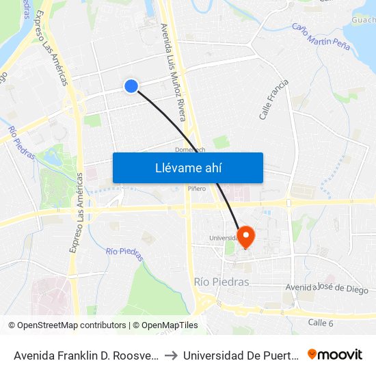 Avenida Franklin D. Roosvelt Antes Avenida Hosto to Universidad De Puerto Rico - Rio Piedras map