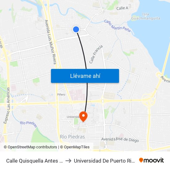 Calle Quisquella Antes Calle America to Universidad De Puerto Rico - Rio Piedras map