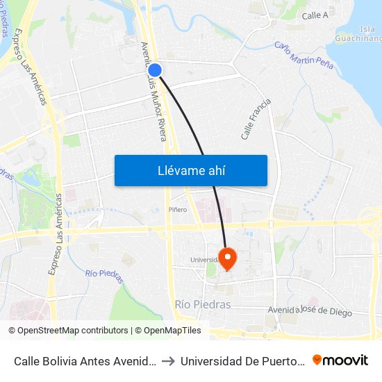Calle Bolivia Antes  Avenida Luis Muñoz Rivera to Universidad De Puerto Rico - Rio Piedras map