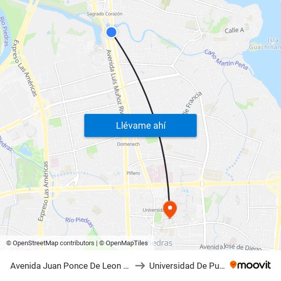 Avenida Juan Ponce De Leon Antes Lado Opuesto Calle Sagarra to Universidad De Puerto Rico - Rio Piedras map