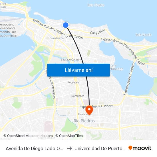 Avenida De Diego Lado Opuesto Calle Maribel to Universidad De Puerto Rico - Rio Piedras map