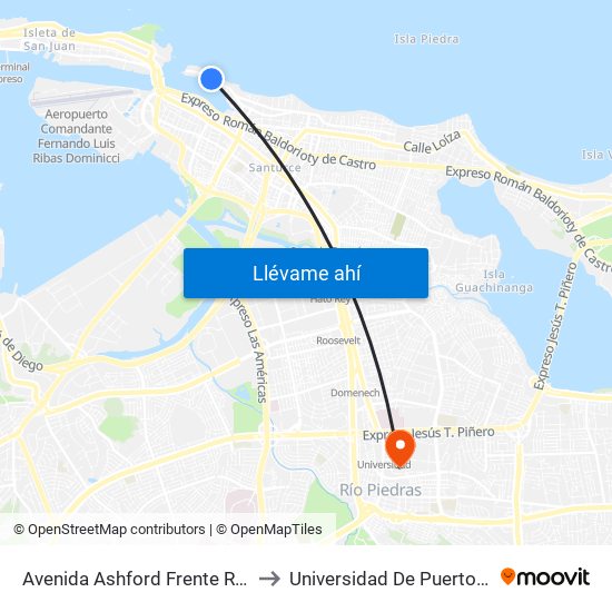 Avenida Ashford Frente Rest. Chilis Bar & Grill to Universidad De Puerto Rico - Rio Piedras map