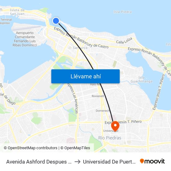 Avenida Ashford Despues Puente Los Hermanos to Universidad De Puerto Rico - Rio Piedras map
