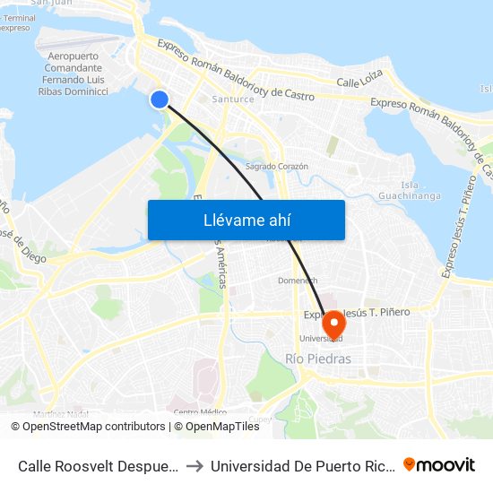 Calle Roosvelt Despues Calle Cerra to Universidad De Puerto Rico - Rio Piedras map