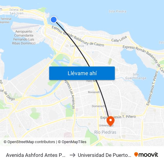 Avenida Ashford Antes Puente Los Hermanos to Universidad De Puerto Rico - Rio Piedras map