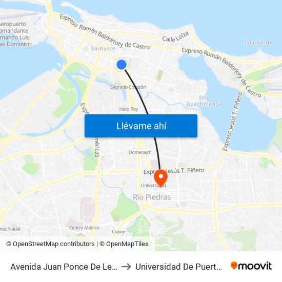 Avenida Juan Ponce De Leon  Antes Calle Mayor to Universidad De Puerto Rico - Rio Piedras map