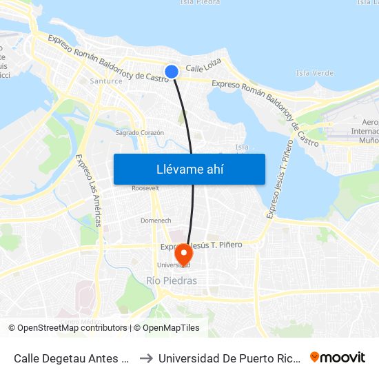 Calle Degetau Antes Calle Corona to Universidad De Puerto Rico - Rio Piedras map