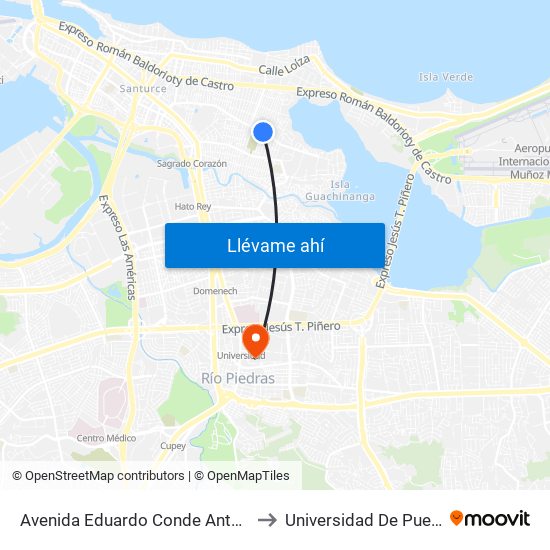 Avenida Eduardo Conde Antes Lado Opuesto Calle Martino to Universidad De Puerto Rico - Rio Piedras map