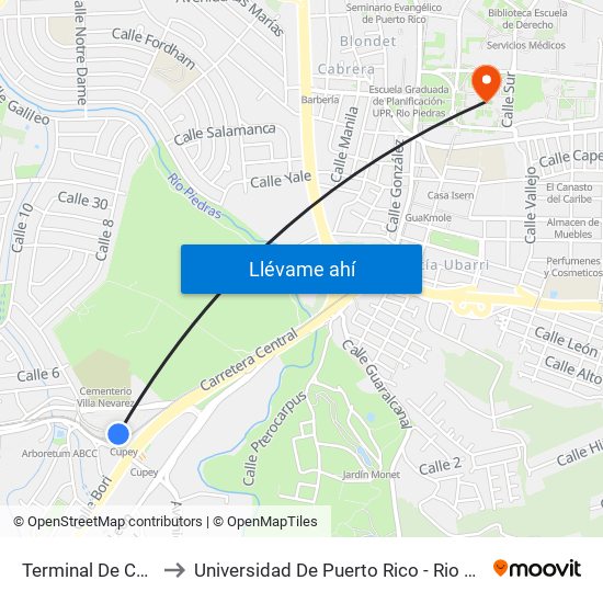 Terminal De Cupey to Universidad De Puerto Rico - Rio Piedras map