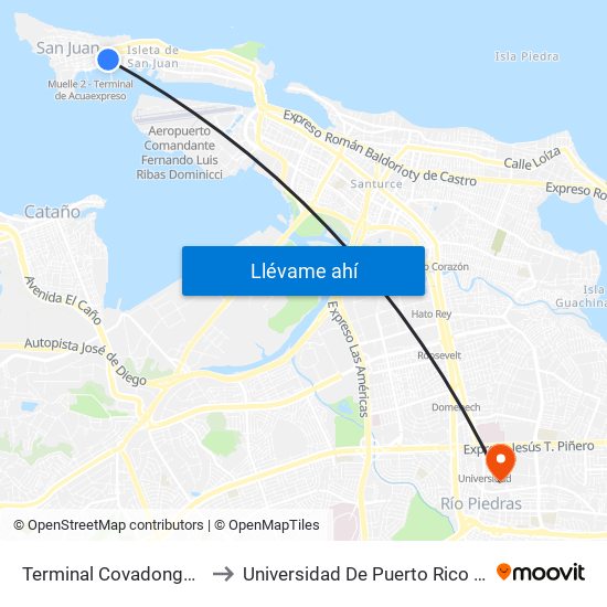 Terminal Covadonga San Juan to Universidad De Puerto Rico - Rio Piedras map