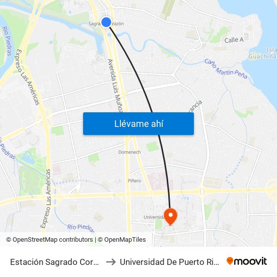 Estación Sagrado Corazón (Abordo) to Universidad De Puerto Rico - Rio Piedras map