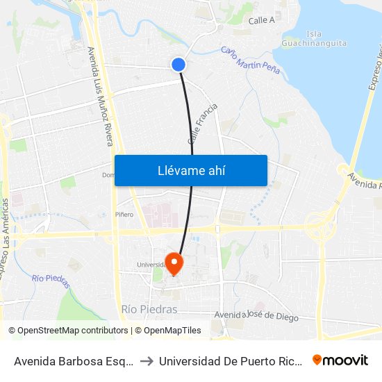 Avenida Barbosa Esquina Calle C to Universidad De Puerto Rico - Rio Piedras map