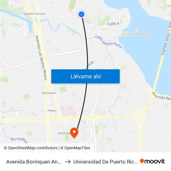 Avenida Borinquen Antes Calle Lutz to Universidad De Puerto Rico - Rio Piedras map