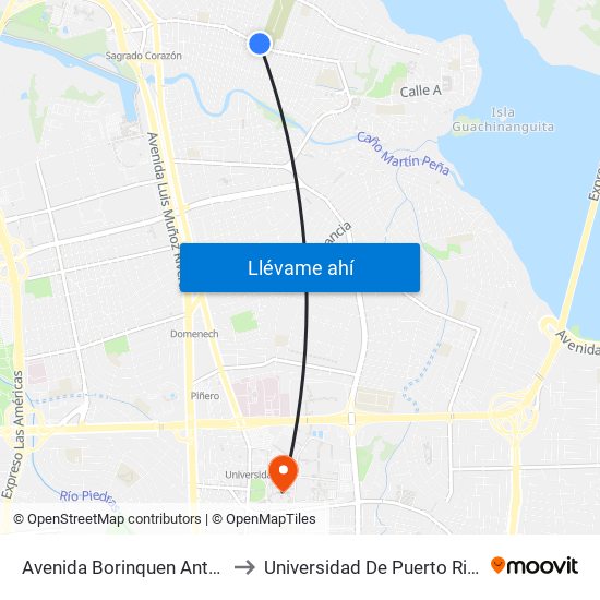 Avenida Borinquen Antes Calle Cortijo to Universidad De Puerto Rico - Rio Piedras map
