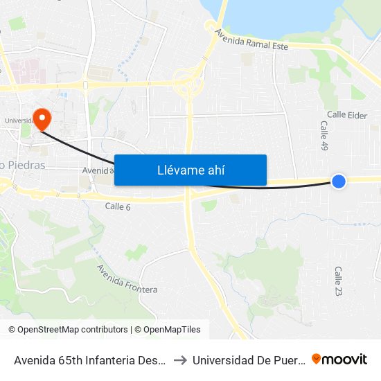 Avenida 65th Infanteria Despues Avenida Monte Carlos to Universidad De Puerto Rico - Rio Piedras map