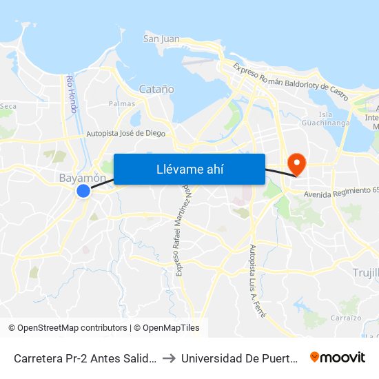 Carretera Pr-2 Antes Salida Expreso Rio Hondo to Universidad De Puerto Rico - Rio Piedras map