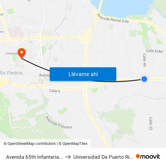 Avenida 65th Infanteria Antes Calle 47 to Universidad De Puerto Rico - Rio Piedras map