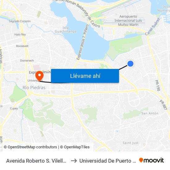 Avenida Roberto S. Vilella Esquina Calle 263 to Universidad De Puerto Rico - Rio Piedras map