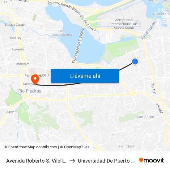 Avenida Roberto S. Vilella Antes Calle 258 to Universidad De Puerto Rico - Rio Piedras map