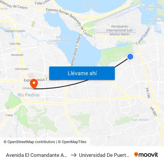 Avenida El Comandante Antes Avenida Iturregui to Universidad De Puerto Rico - Rio Piedras map