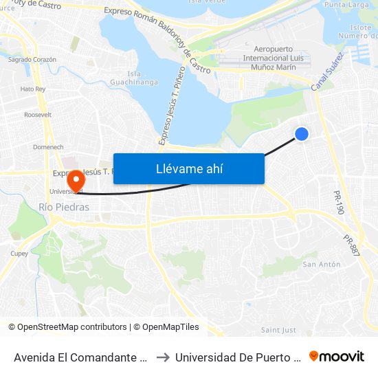 Avenida El Comandante Despues Calle 538 to Universidad De Puerto Rico - Rio Piedras map