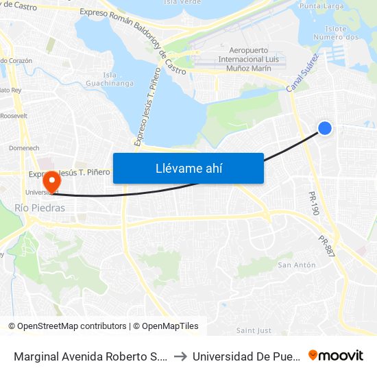 Marginal Avenida Roberto S. Vilella Esquina Calle Castilla to Universidad De Puerto Rico - Rio Piedras map