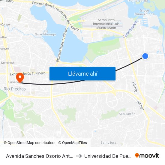 Avenida Sanches Osorio Antes Avenida Roberto S. Vilella to Universidad De Puerto Rico - Rio Piedras map