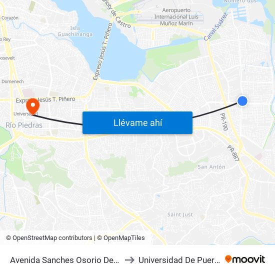Avenida Sanches Osorio Despues Avenida Monserrate to Universidad De Puerto Rico - Rio Piedras map