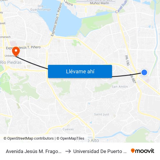 Avenida Jesús M. Fragoso Esquina Vía 52 to Universidad De Puerto Rico - Rio Piedras map