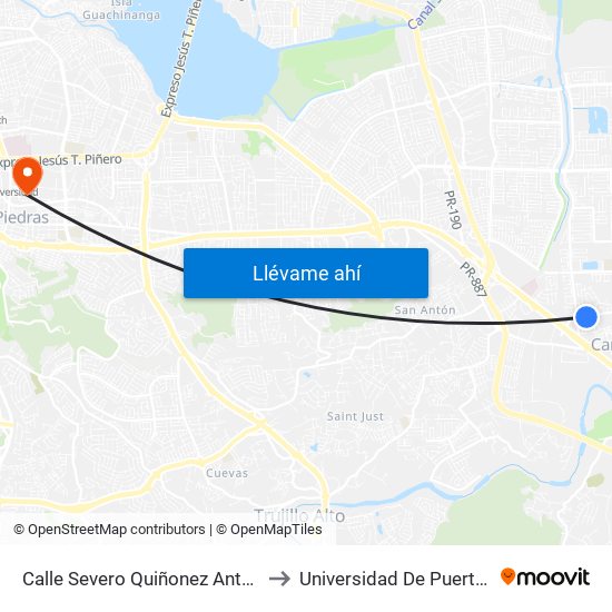 Calle Severo Quiñonez Antes Calle Pablo Gonzalez to Universidad De Puerto Rico - Rio Piedras map