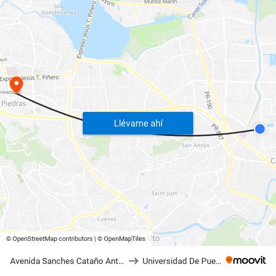 Avenida Sanches Cataño Antes Avenida Roberto Clemente to Universidad De Puerto Rico - Rio Piedras map