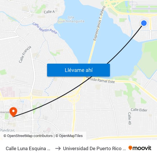 Calle Luna Esquina Calle Astro to Universidad De Puerto Rico - Rio Piedras map